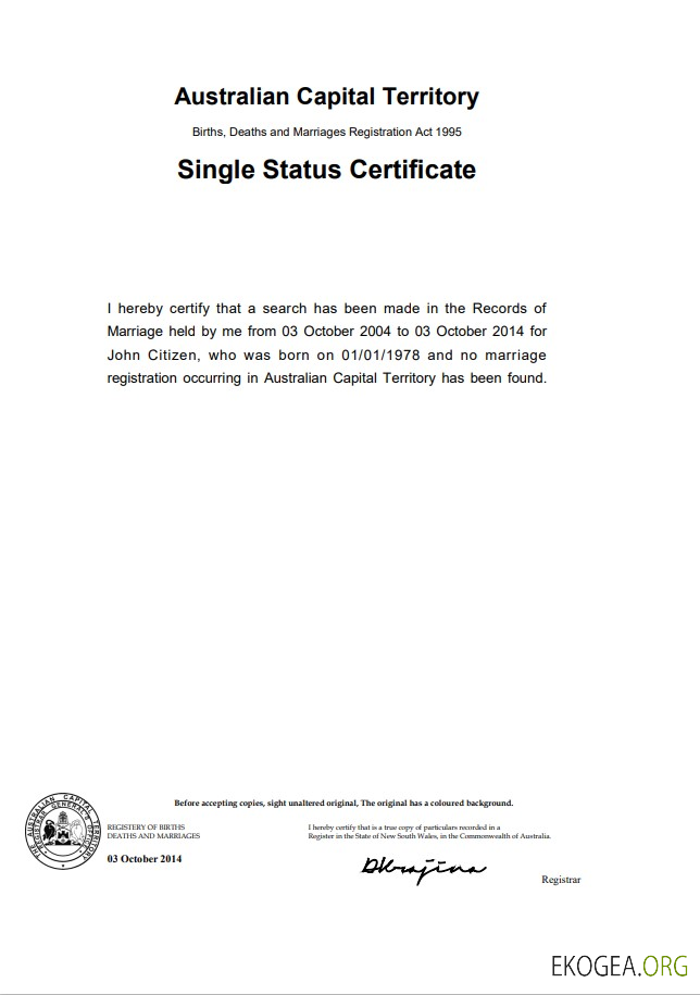 Australie Modèle de certificat de divorce du Territoire de la capitale australienne dans Word